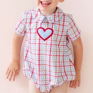 Dondolo Bubble Romper Appliqué Baby Boy Blue Valentine Heart Romeo toddler